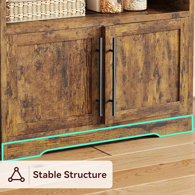 GAOMON Farmhouse Bakers Rack with Storage Cabinet and Charging Station Kitchen Hutch with Thickened Tabletop Power Outlets &amp USB Ports Pantry Organizer Shelf for Kitchen and Dining Room Brown