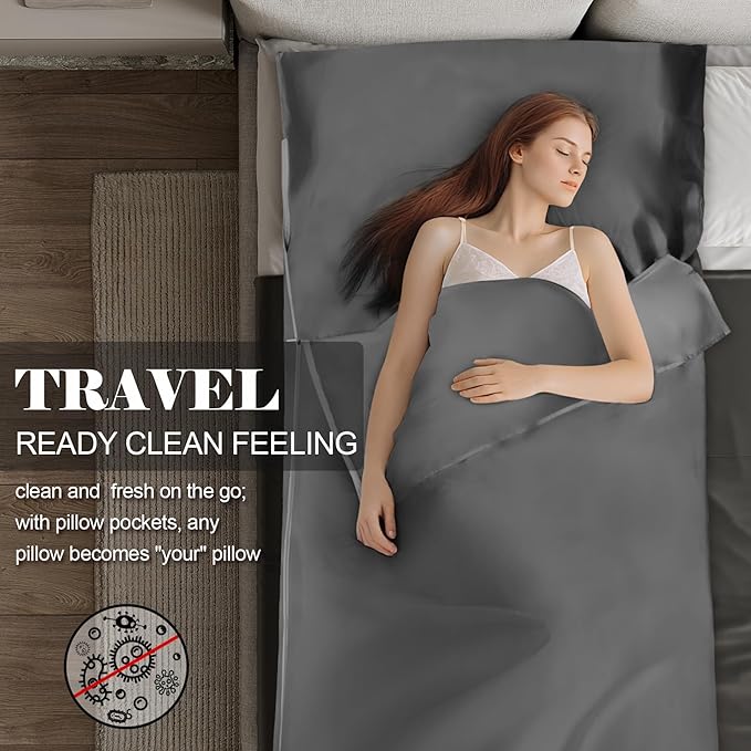 Sleeping Bag LinerLong Staple Cotton Adult Sleep Sack &amp Travel SheetsTravel Sleep Sack for Backpacking Hotels &amp Hostels Lightweight Travel Sheet Camping SheetsHas Full Length Zipper
