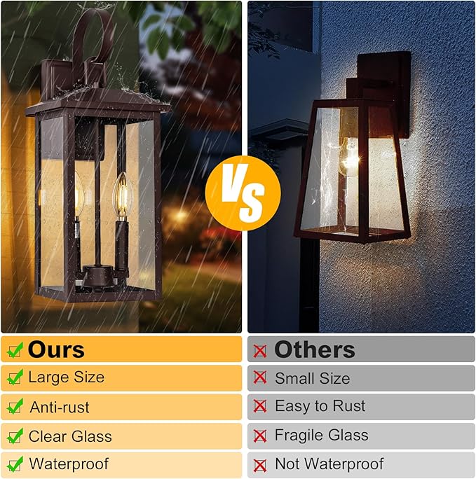 Bronze Large Porch Lights Outdoor 18 Exterior Wall Fixture with Clear Glass 2-Light E12 Socket Base Aluminum Outside Waterproof Wall Light Sconce for House Porch Patio Garage