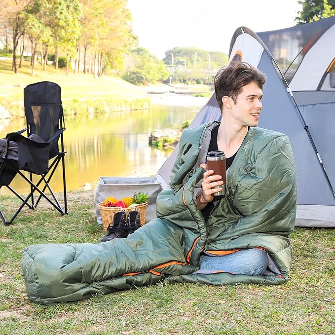 Amazon Basics 20°F Cold Weather Mummy Sleeping Bag for Hiking Outdoor Camping with No-Snag Zipper Portable 82 x 33 Olive Green