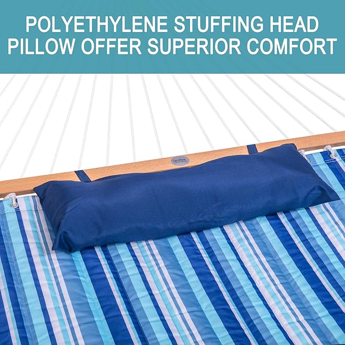 Lazy Daze Hammocks 12 FT Quilted Fabric Double Hammock with Spreader Bars and Detachable Pillow 450lbs Weight Capacity