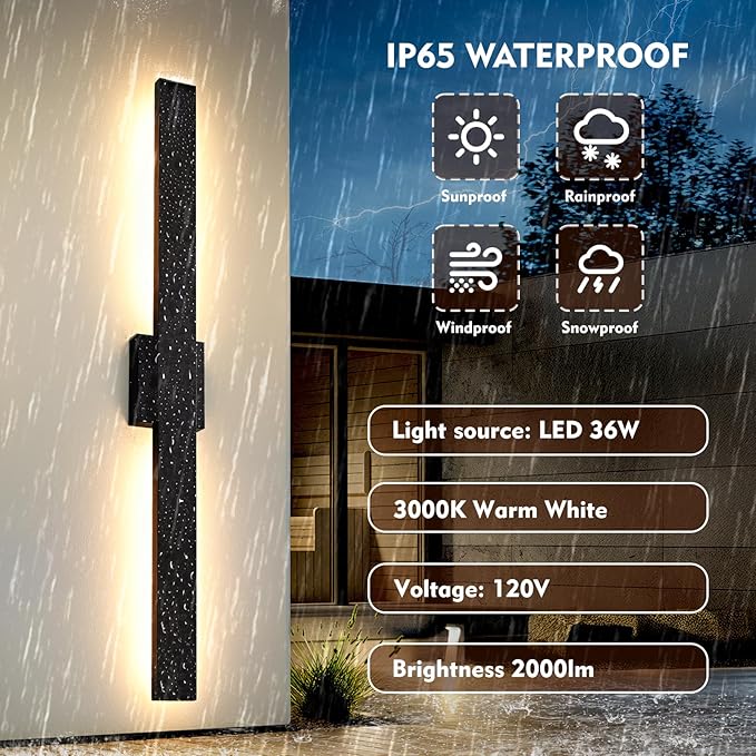 40.1inch Long Outdoor Modern LED Wall Light Waterproof IP65 Warm White Led Wall Mount Lighting Fixture Black Outdoor Wall Sconces Outside Lights for House Garage Front Door Patio 2Pack