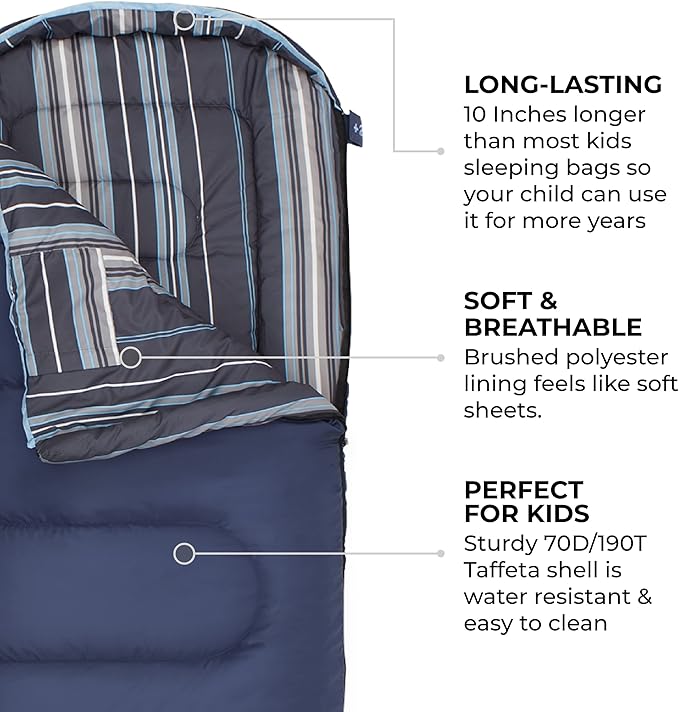 Teton Junior 20 Degree and 0 Degree Sleeping Bags. Finally Sleeping Bag for Boys Girls All Kids Warm and Comfortable for All Camping Weather and Built to Last