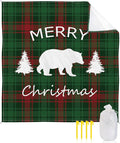 Beach Blanket Waterproof Sandproof Christmas Animal Polar Bear Tree White Shadow Quick Drying Beach Mat with 4 Stakes Green Red Buffalo Gingham Lightweight Picnic Blanket for Travel Camping 83x79