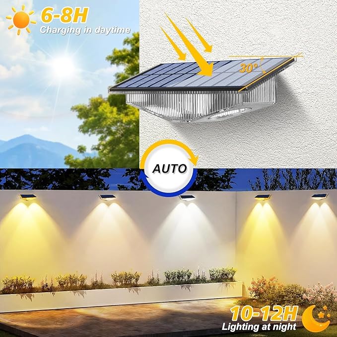Solar Lights Outdoor for Mailbox House Numbers Address Sign with 6 RGB Colors/Warm White/Cool White IP65 Waterproof Fence Lights Solar Powered Dusk to Dawn Wall Light Outside (4 Pack)