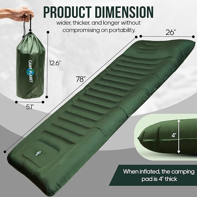 Sleeping Pad for Camping - 3.5 Inch Extra Thick Inflatable Camping Mattress Pad with Built-in Pump and Integrated Pillow - Waterproof Sleep Pad for Hiking Backpacking Road Trips