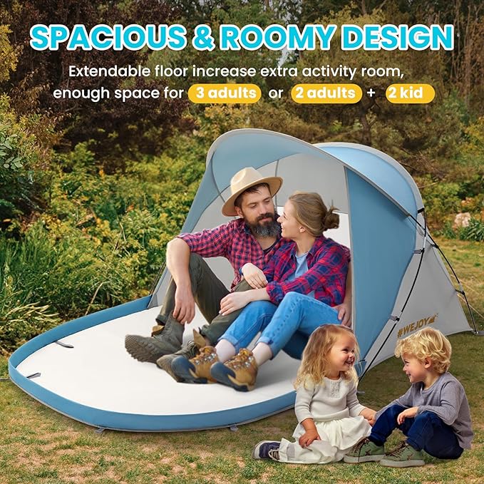 #WEJOY Beach Tent Sun Shelter Windproof Reinforced 9.5mm Frame 4 Person Easy Up Beach Shade UPF 50+ UV Protection Beach Cabana Travel Canopy Portable Sun Shelter for Beach Baby &amp Family