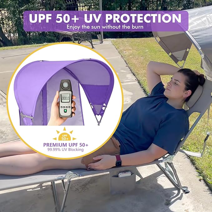 Backpack Beach Tanning Chair with Canopy Sun Shade &amp Face Hole 6 Position Folding Lounge Sun Chair for Adults Outside Reading Sunbathing Poolside Camping Lawn UPF 50+ 2 Pack Patent Design
