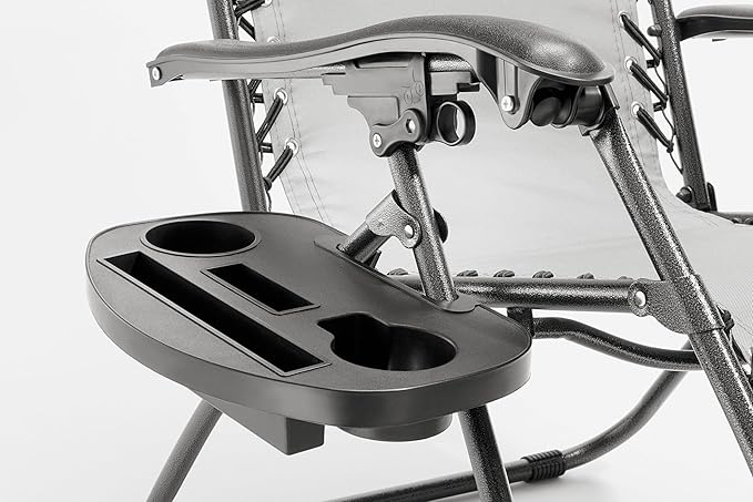 Heavy Duty Zero Gravity Chair with Adjustable Reclining Large Side Table Gray 600D Polyester Powder-Coated Steel Frame 300 lbs Capacity