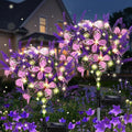 Solar Garden Lights Outdoor 2 Pack Solar Butterfly Lights Purple Lavender Gardening Gifts for Women Artificial Flower with Butterfly Purple Garden Decor for Lawn Patio-Warm White
