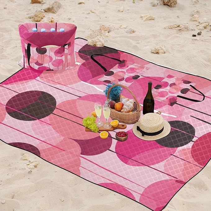 Camping Blanket Portable Hiking Travel Picnic Blankets for Adults Concert Blanket Art Balloon Magenta Peach 60x80in