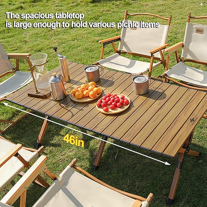 Folding Camping Table Roll-Up Folding Table with Carry Bag Portable Aluminum Picnic Table Low Height Beach Table for Outdoor Use Travel BBQ &amp Hiking Easy Assembly (Natural)