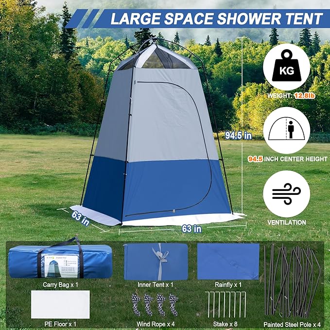 Camping Shower Tent 7.9 FT Extra Tall Oversize Privacy Tent Portable Outdoor Bathroom Toilet Tent with Floor Easy Set Up Privacy Shelter for Dressing Hiking Fishing UPF50+