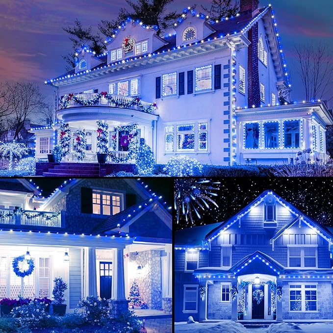 Minetom 100 Feet Led Christmas LightsBlue White C9 Christmas String Lights Outdoor 100 Strawberry Bulbs Connectable UL Certified for Indoor Outdoor Roofline Patio Holiday Party Backyard Xmas Decor
