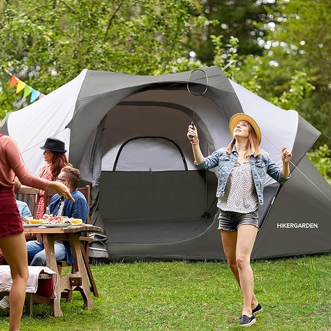 HIKERGARDEN 10 Person Camping Tent - Portable Easy Set Up Family Tent for Camp Windproof Fabric Dome Tent Outdoor for Hiking Backpacking Traveling-14'x11'x74in(H)