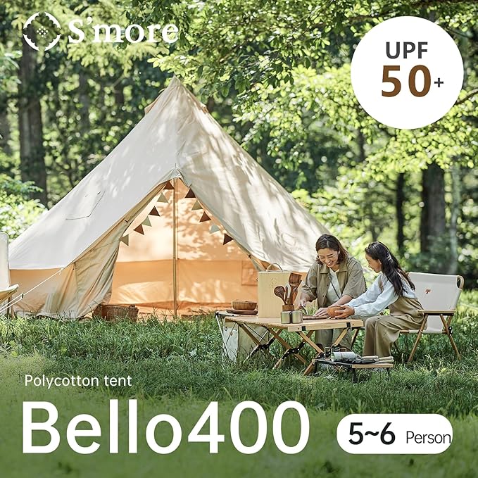S'More Canvas Family Camping Tent for 4-5Person 4 Season Glamping Tent Hot Tent with Stove Jack Windproof and Weather Resistant Bell Yurt Tent