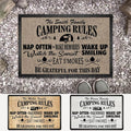 Personalized Camping Rules Welcome Doormat - Custom Family Name and RV Door Mat Accessories for Inside Outside Funny Campsite Decorations Travel Trailers Style 02 16 x 24 inches