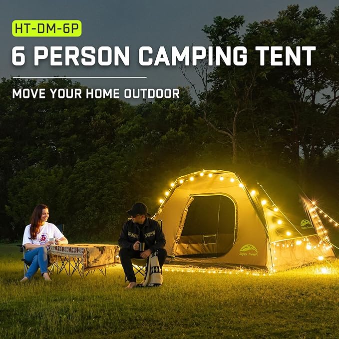 Happy Travel Camping Tent 4/6 Person Dome Tents for Camping with Rainfly Waterproof Clip Easy Setup Portable Family Tent with Mesh Windows 20% More Headroom Backpacking Tents for Camping &amp Hiki