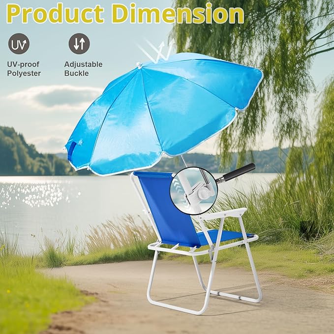 Folding Beach Chair with Umbrella – Portable Lightweight Lounge Chair for Adults with High Back &amp Heavy-Duty Frame UPF Sun Protection for Beach Camping Park Concerts (Blue)