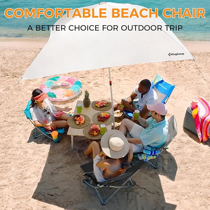 KingCamp Low Beach Chair High Back Folding Camping Chair for Adults Oversized Breathable Mesh Seat 300lbs Heavy Duty Portable Chair with Cup Holder &amp Storage Pockets for Beach Outdoor
