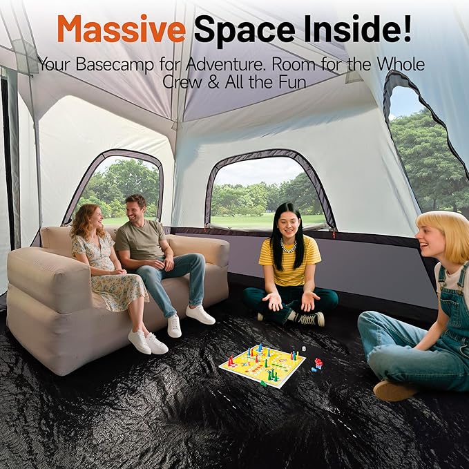 Family Camping Tent for 8-12 People 2-Minute Instant Setup with 2 Room Dividers Waterproof Windproof Ventilated Easy Carry for Outdoor Camping Hiking Picnic