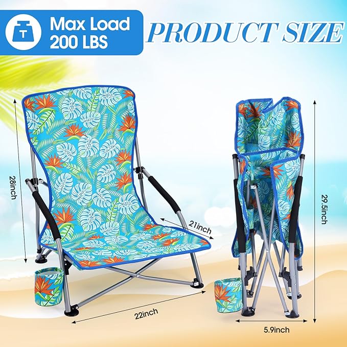 Karenhi 2 Pack Beach Chair Foldable Reclining Portable Lightweight Chair for Adults Camping Concert Lawn Sand Outdoor(Palm Leaves)