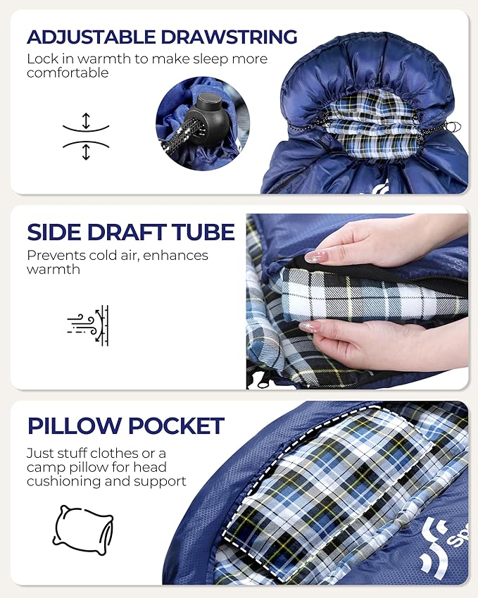 Sportneer 0 Degree Sleeping Bag for Cold Weather XL Winter Sleeping Bag for Adults Flannel Lined Camping Sleeping Bag 32°F–59°F Rated 87 x 33.5 4.4 lbs Detachable Hood Compression Sack
