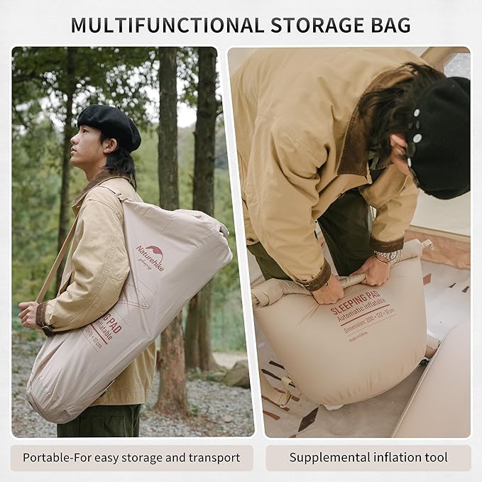 Naturehike Self Inflating Sleeping Pad Camping Air Mattress with Portable Mini Air Pump Inflatable Mattress for Home Camping Guests Double