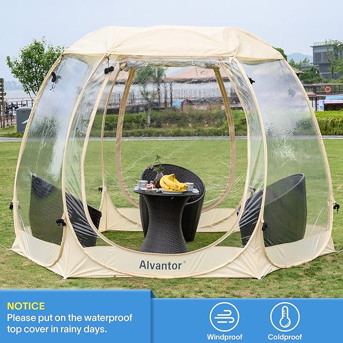 Alvantor Pop Up Bubble Tent - Instant Igloo Tent - Screen House for Patios - Large Oversize Weather Proof Pod - Cold Protection Camping Tent - Beige