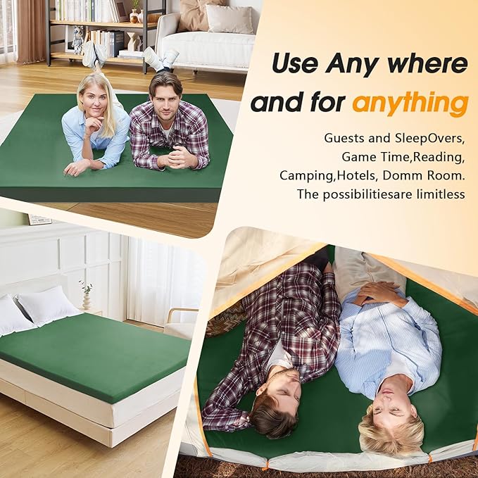 CYMULA Camping Cot Mattress 2in Memory Foam Sleeping PadSoft Warm Non-Slip Camping Mattress Topper with Retaining for AdultsPortable Roll up Pad for Travel(75 x30)（only Mattress）