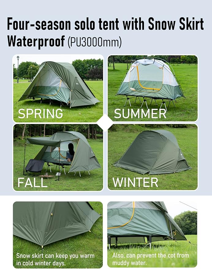 iClimb Ultralight 4 Season Solo Tent Waterproof with Snow Skirt Rainfly Ground/Off The Ground Tent for Backpacking Camping Hiking Trekking Mountaineering
