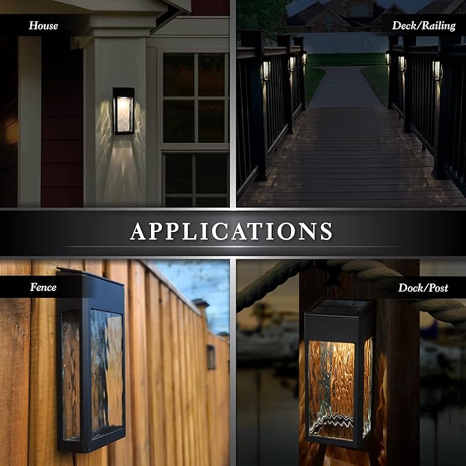 Classy Caps SWL888 - Black Aluminum Lancaster Deck &amp Wall Light (2 Pack) – Outdoor Solar LED Lighting Durable Black Aluminum Real Glass Construction Perfect for Outdoor Decks Patios and Walls