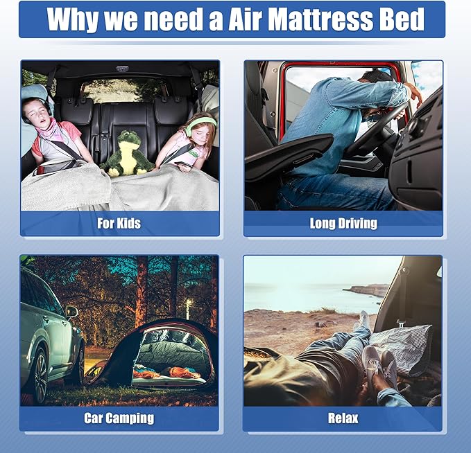 X AUTOHAUX Car SUV Air Mattress Camping Bed Cushion Pillow Flocking Mattress with Electric Air Pump Portable Sleeping Pad Universal Inflatable Thickened for Travel Camping Gray