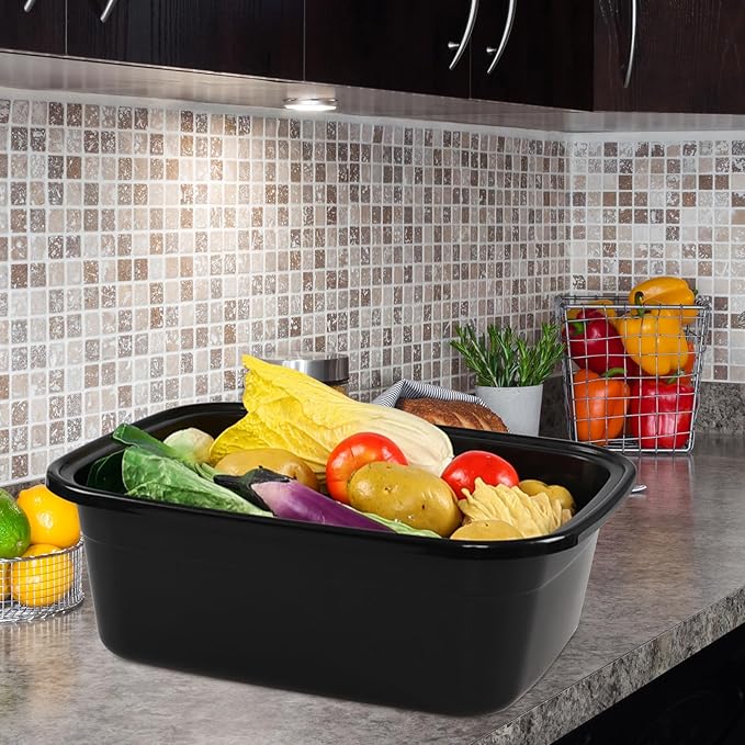 Saedy 2-Pack 18 Quart Plastic Kitchen Washing Basin Rectangular Dishpan Wash Tub Black