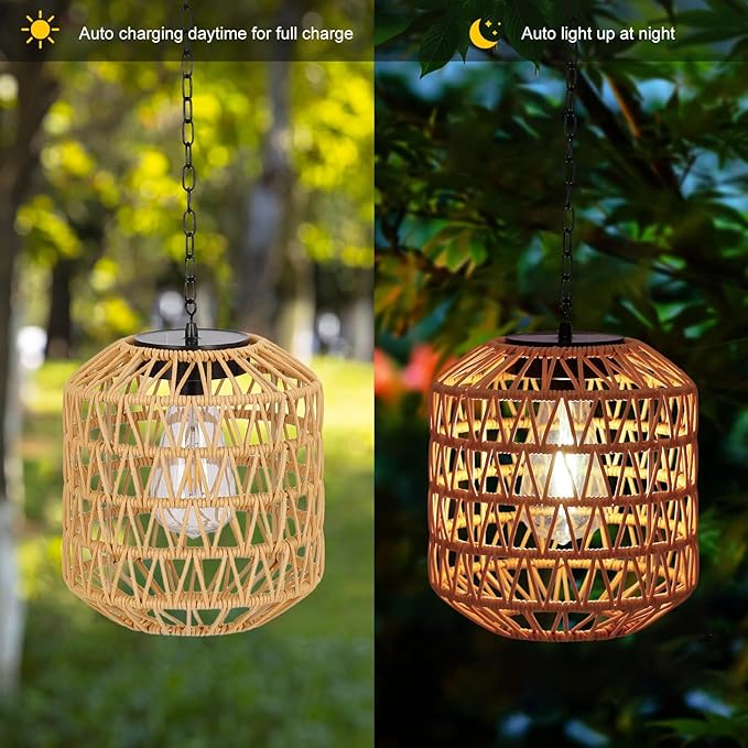 Livinlarge Solar Pendant Light OutdoorChandelier Hanging Lantern with Edison BulbBoho Solar Powered Lamps IP44 Waterproof for Gazebo Tree Porch Yard Porch Patio Garden Backyard Decorative