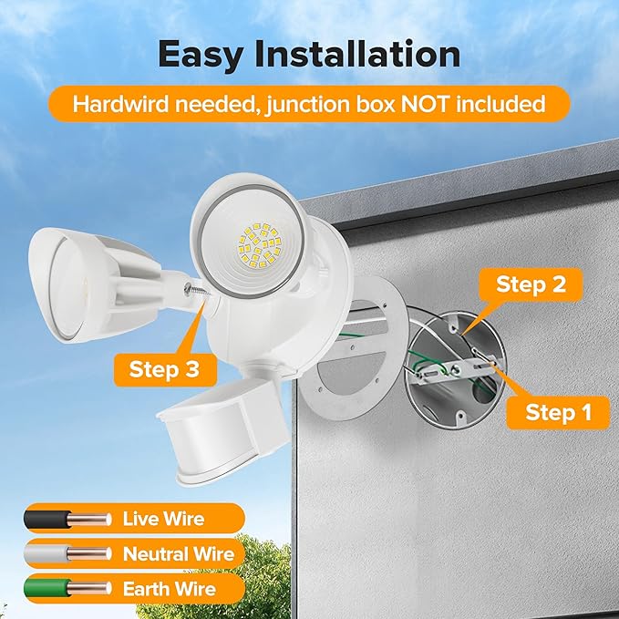 UME LED Security Light Motion Sensor Outdoor Lights 27W 3000LM 5000K IP65 Waterproof Dusk to Dawn 2 Head Motion Detector Flood Light for Outside Garage Yard (White)