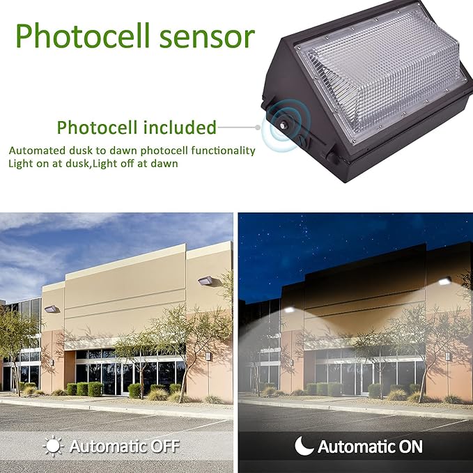 80W LED Wall Pack Light with Dusk to Dawn Photocell10500LM 5000K Daylight AC100-277V Input500W HPS/HID Replacement Waterproof Commercial Security Lighting for Warehouses GarageETL Listed