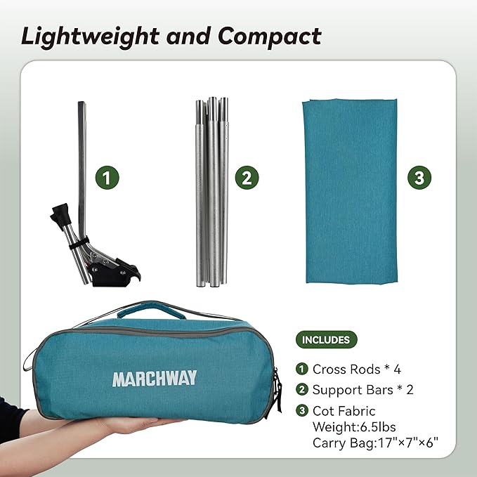 MARCHWAY Lightweight Folding Tent Camping Cot Bed with Lever Lock Easy Setup Portable Compact for Outdoor Travel Hunting Hiking Motorcycling Support 330Lbs (Blue)