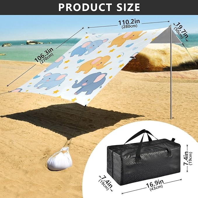 Cute Elephant Camping Sun Shelter Beach Tent Portable Beach Sun Shade Outdoor Canopy for Camping Trips Fishing Picnic