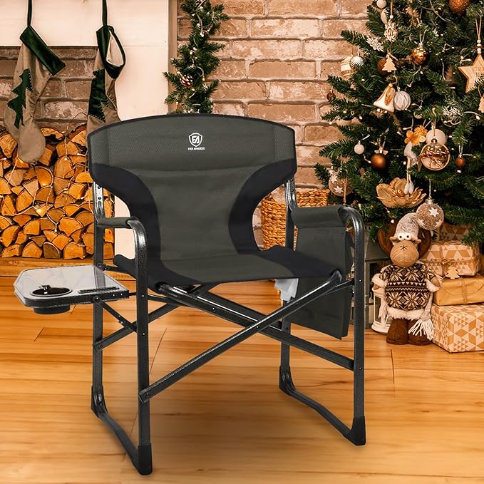 EVER ADVANCED Aluminum Lightweight Folding Director Chair 350lbs Heavy Duty Camping Chair with Side Table &amp Storage 19 Joint-Friendly Height Easy to Stand Portable Makeup Artist &amp Vendor C