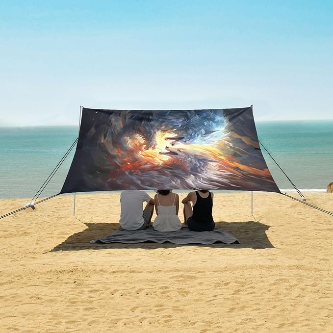 ALAZA Wolves Fighting Beach Tent Sun Shelter UPF50+ Protection Beach Shade Canopy w/ 4 Sandbags for Outdoor Camping Fishing Backyard Fun Picnic 10x9 ft