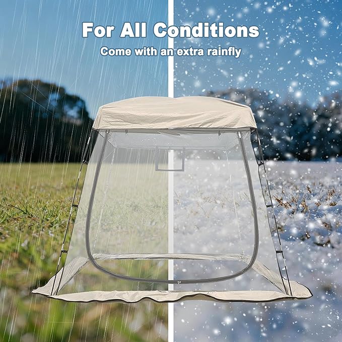 2-3 Person Clear Sport Tent with Extra Rain Cover - Windproof Winter Tent for Ice Fishing Backyard &amp Outdoor Sports