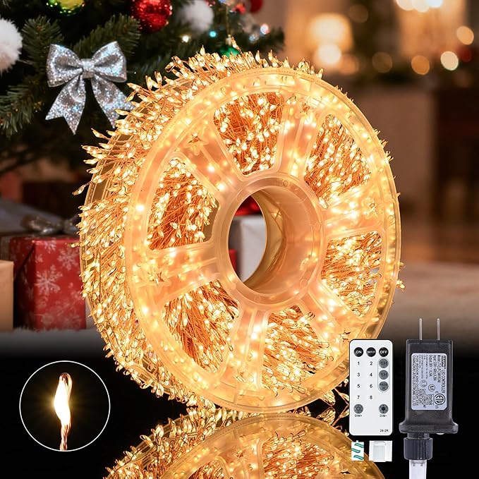 Dailyart Fairy Lights Plug in 2000 Led Twinkle String Light with Remote 130Ft Waterproof 8 Modes Warm Cluster Lights with Timer for Bedroom Wreath Window Wedding Christmas Tree DecorationGold Wire
