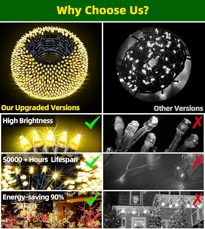 750 LED 240FT Christmas Lights Outdoor12 Lighting Modes Christmas String Lights with Timer Dimmable Warm White LED StringLights Waterproof for Yard Tree Wedding Party Holiday Warm White