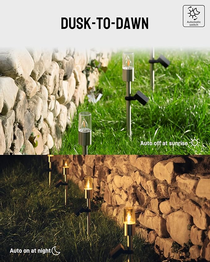 Yoolax Solar Torch Lights Waterproof Dusk to Dawn Pathway Lights 2 Pack Outdoor Auto On/Off Landscape Lights for Garden Patio Yard Driveway (Flickering Flames)