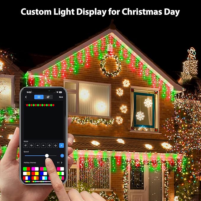 Smart RGB Icicle Lights Outside 33FT 299LED 69 Drops App &amp Remote Control Music Sync Waterproof Christmas Roof String Lights DIY Color Changing Holiday Yard Decorations for Patio Party Wedding