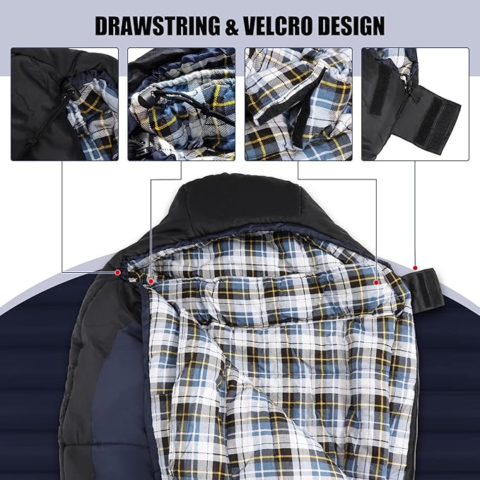 REDCAMP Cold Weather Mummy Sleeping Bag Warm Flannel Cotton Sleeping Bag for Adults Warm and Machine Washable Perfect for Winter Camping