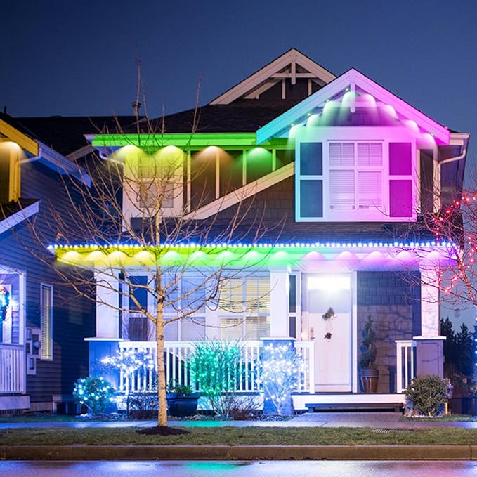 FVTLED 100FT Permanent Outdoor Lights for House Smart RGB+IC LED Eaves Lighting with APP/Remote Control IP67 Waterproof Outdoor String Light with 72 LED Lights for Garden Decor Deck Christmas