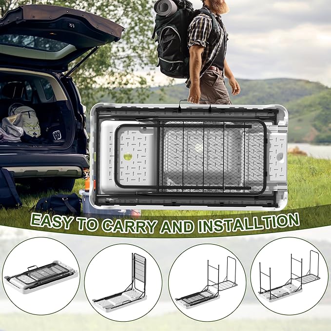 Dragosum Fish Cleaning Table Portable Folding Camping Table with Folding Grill Extension Board Fish Cleaning Station with Dual Sinks Hose Hook Up