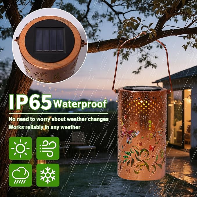 Colorful Solar Lanterns Outdoor Waterproof Garden Decor LED Butterfly Solar Lights Gifts for Women Mom Sister Grandma Metal Hanging Lantern for Outside Table Tree Garden Patio Yard Lawn Porch Decor